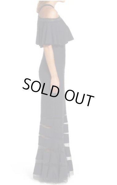 画像3: Tadashi Shoji  タダシショージ　ピンタックコールドショルダーロングドレス　ネイビー (3)