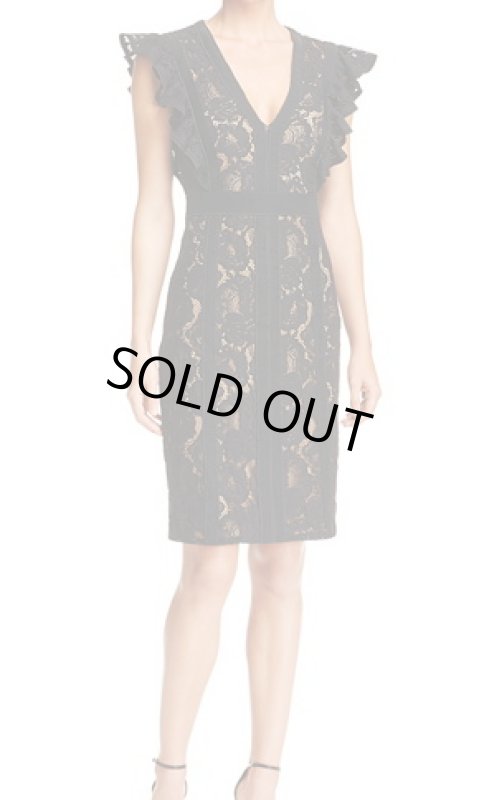 画像1: Tadashi Shoji　タダシショージ　ラッフルレースドレス ブラック (1)