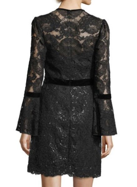 画像2: Tadashi Shoji タダシショージ ロングスリーブスパンコールカクテルドレス ブラック (2)