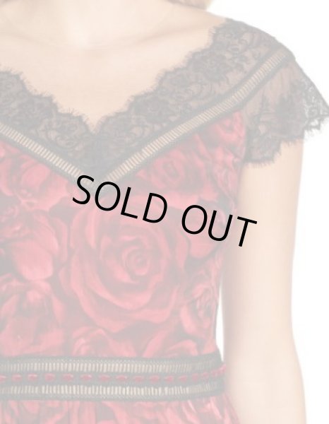 画像3: 再販売!Tadashi Shoji タダシショージ   ローズレース&シフォンロングドレス  レッド系 (3)