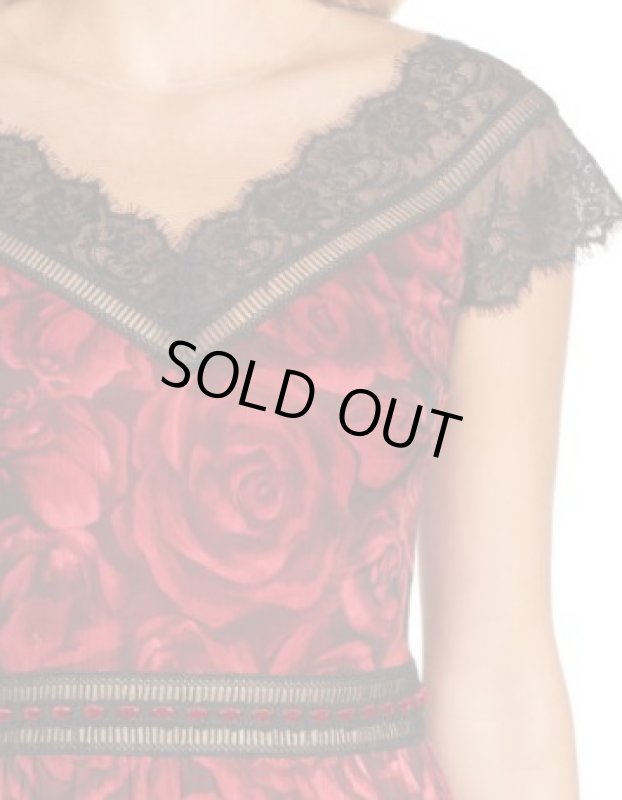 画像3: 再販売！Tadashi Shoji タダシショージ   ローズレース＆シフォンロングドレス　 レッド系 (3)