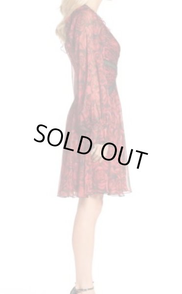 画像4: 再販売【川栄李奈さんご着用】Tadashi Shoji タダシショージ   ローズレース&シフォンプリーツドレス レッド系 (4)