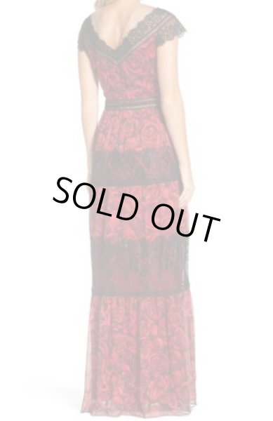 画像2: 再販売!Tadashi Shoji タダシショージ   ローズレース&シフォンロングドレス  レッド系 (2)