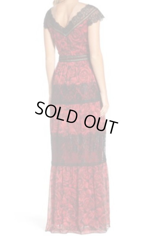 画像2: 再販売！Tadashi Shoji タダシショージ   ローズレース＆シフォンロングドレス　 レッド系 (2)