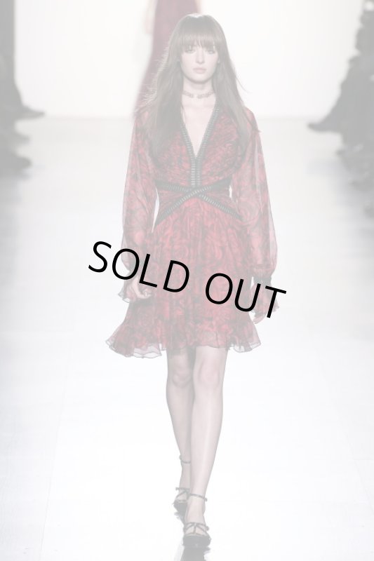 画像1: 再販売【川栄李奈さんご着用】Tadashi Shoji タダシショージ   ローズレース＆シフォンプリーツドレス　レッド系 (1)