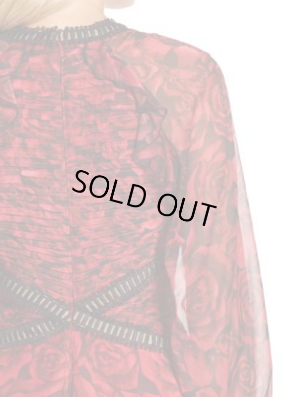 画像5: 再販売【川栄李奈さんご着用】Tadashi Shoji タダシショージ   ローズレース＆シフォンプリーツドレス　レッド系 (5)