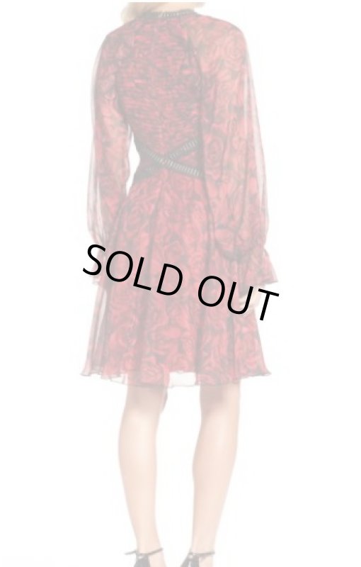 画像3: 再販売【川栄李奈さんご着用】Tadashi Shoji タダシショージ   ローズレース＆シフォンプリーツドレス　レッド系 (3)