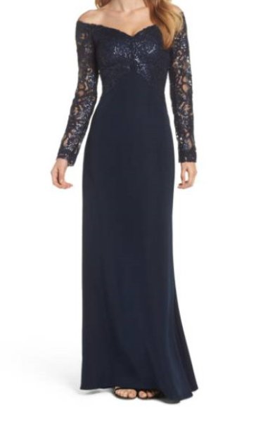 画像1: Tadashi Shoji  タダシショージ　Sequin Crepe Evening Gown　ネイビー (1)