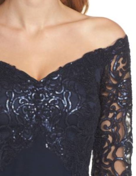 画像4: Tadashi Shoji  タダシショージ　Sequin Crepe Evening Gown　ネイビー (4)