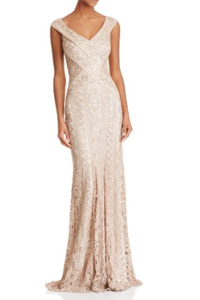 画像3: サイズ追加!【米倉涼子さんご着用】Tadashi Shoji  タダシショージ Sequined Lace Gown ベージュ系 (3)