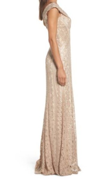 画像2: サイズ追加!【米倉涼子さんご着用】Tadashi Shoji  タダシショージ Sequined Lace Gown ベージュ系 (2)