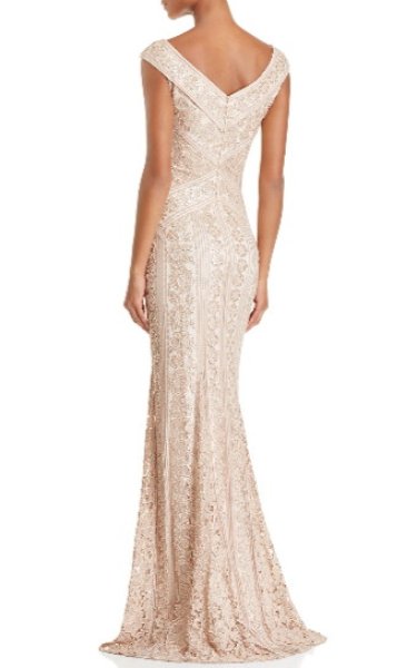 画像4: サイズ追加!【米倉涼子さんご着用】Tadashi Shoji  タダシショージ Sequined Lace Gown ベージュ系 (4)
