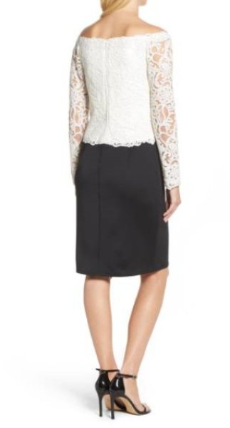 画像2: Tadashi Shoji タダシショージ  Soutache Off the Shoulder Sheath Dressブラック  (2)
