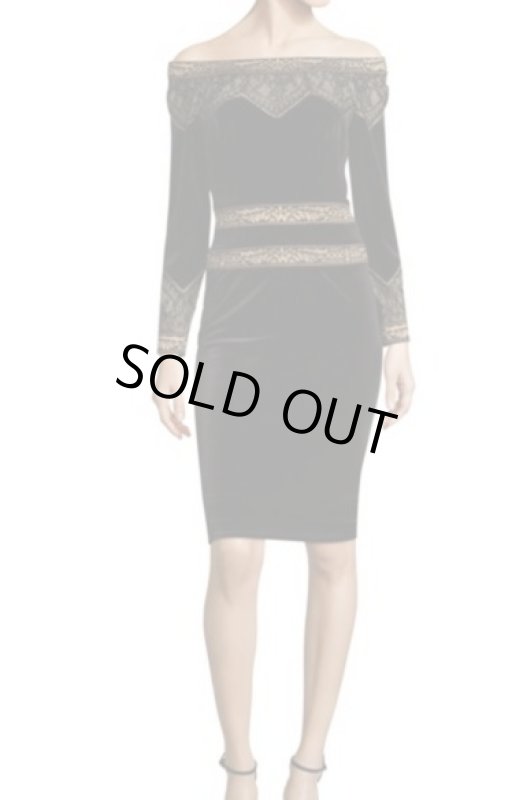 画像1: Tadashi Shoji タダシショージ   ベルベットオフショルダーカクテルドレス ブラック (1)