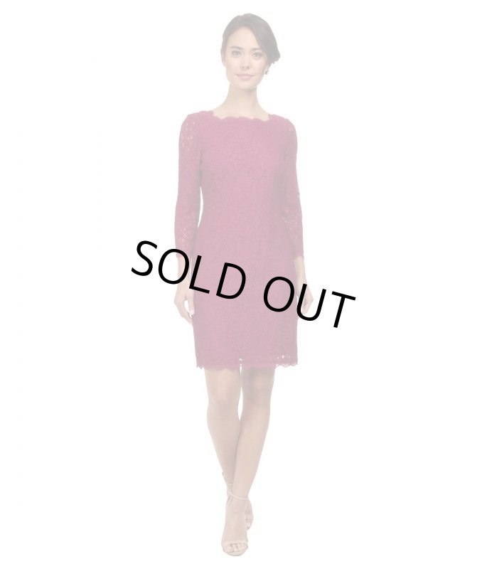 画像1: 【ドラマ使用】Adrianna Papell アドリアナパペル   L/S Lace Dress  クラッシュベリー (1)