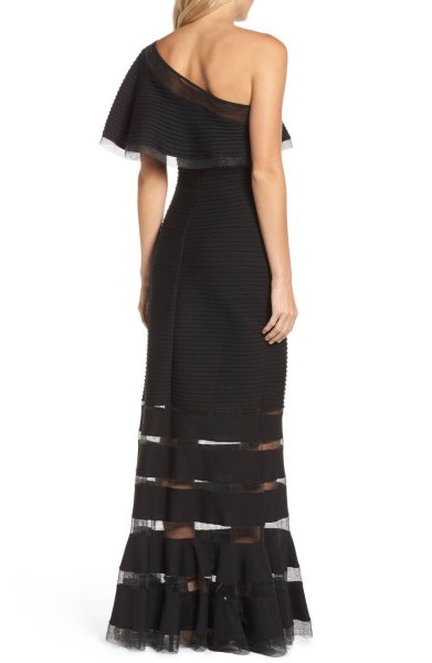 画像2: Tadashi Shoji タダシショージ   ピンタックワンショルダードレス ブラック (2)