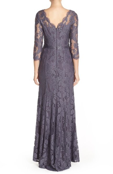 画像2: Adrianna Papell　アドリアナパペル パーティードレス　　Illusion Yoke Lace Gown グレー系 (2)