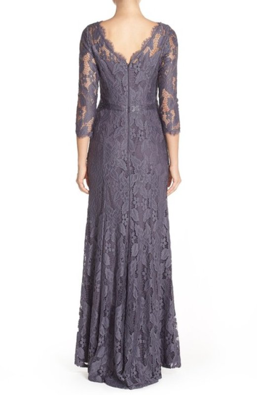 画像2: Adrianna Papell　アドリアナパペル パーティードレス　　Illusion Yoke Lace Gown グレー系 (2)