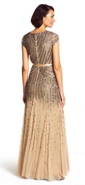 画像2: 【ドラマ使用】Adrianna Papell   Cap-Sleeve Sequined Gown  ヌード (2)