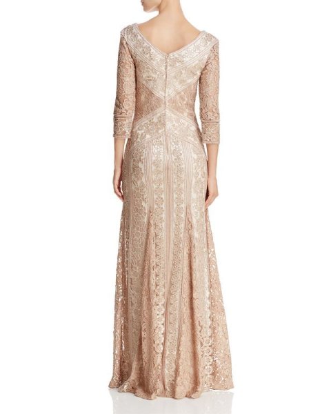 画像2: Tadashi Shoji  タダシショージ Three-Quarter Sleeve Sequin Lace Gown ベージュ系 (2)