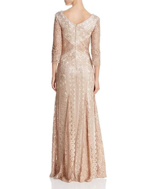 画像2: Tadashi Shoji  タダシショージ　Three-Quarter Sleeve Sequin Lace Gown　ベージュ系 (2)