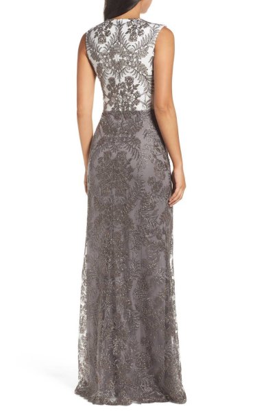 画像2: Tadashi Shoji タダシショージ  Two-Tone Corded Tulle Gown グレー系 (2)