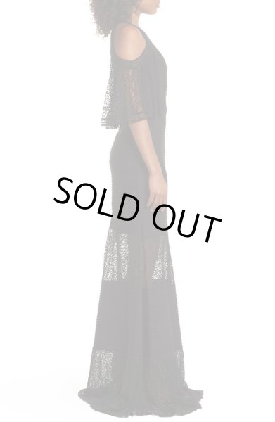 画像3: Tadashi Shoji  タダシショージ レースコールドショルダーピンタックロングドレス ブラック (3)
