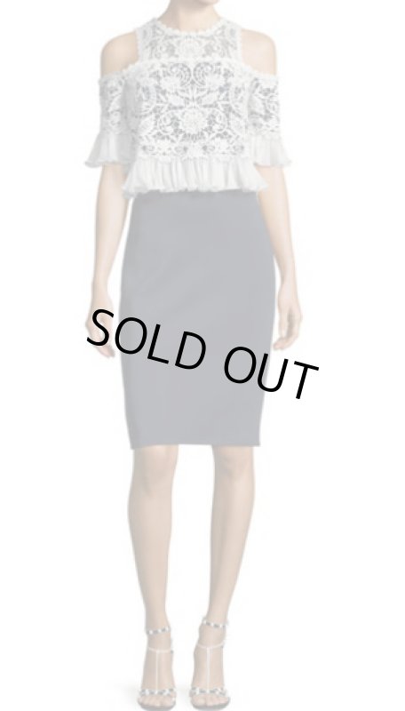 画像1: Tadashi Shoji タダシショージ　 コールドショルダークロッシェドレス　ネイビー (1)