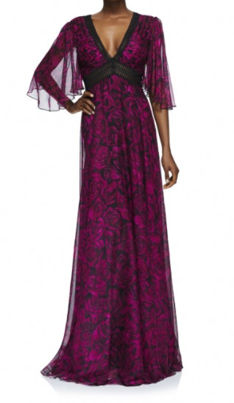 画像1: セール！再販売【ヴァンサンカン掲載】Tadashi Shoji タダシショージ   ローズレース＆シフォンプリーツロングドレス ピンク系 (1)