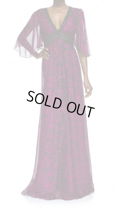 画像1: 再販売【ヴァンサンカン掲載】Tadashi Shoji タダシショージ   ローズレース＆シフォンプリーツロングドレス ピンク系 (1)