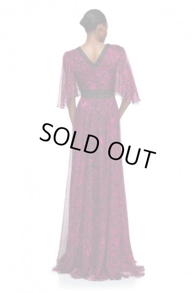 画像2: 再販売【ヴァンサンカン掲載】Tadashi Shoji タダシショージ   ローズレース&シフォンプリーツロングドレス ピンク系 (2)