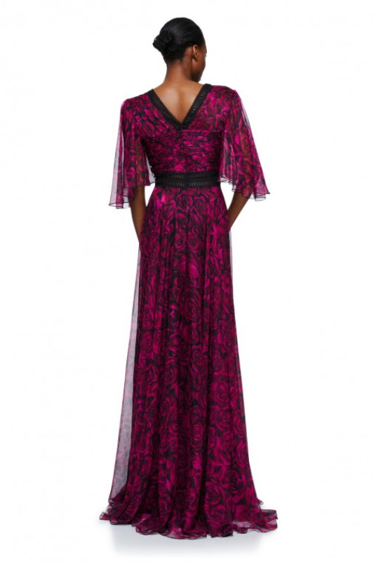 画像2: セール！再販売【ヴァンサンカン掲載】Tadashi Shoji タダシショージ   ローズレース＆シフォンプリーツロングドレス ピンク系 (2)