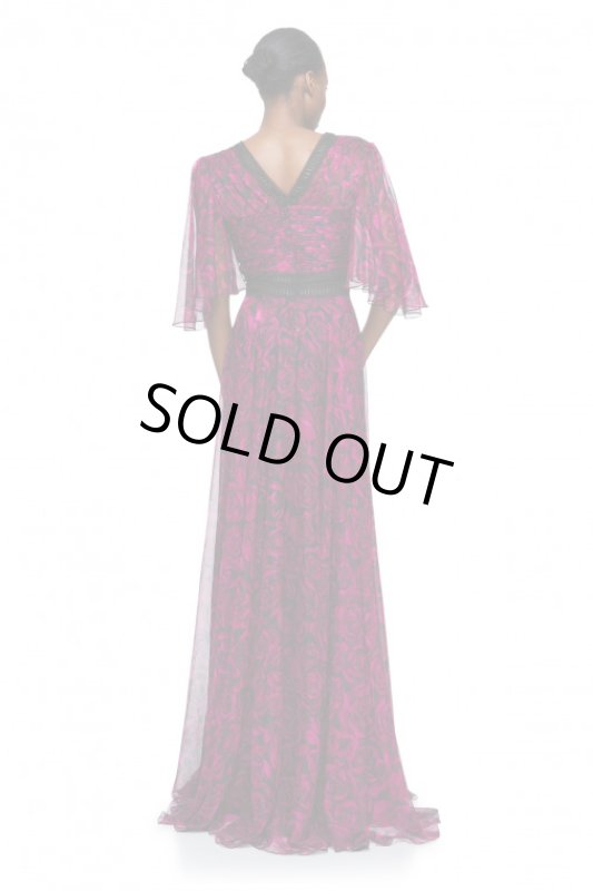 画像2: 再販売【ヴァンサンカン掲載】Tadashi Shoji タダシショージ   ローズレース＆シフォンプリーツロングドレス ピンク系 (2)