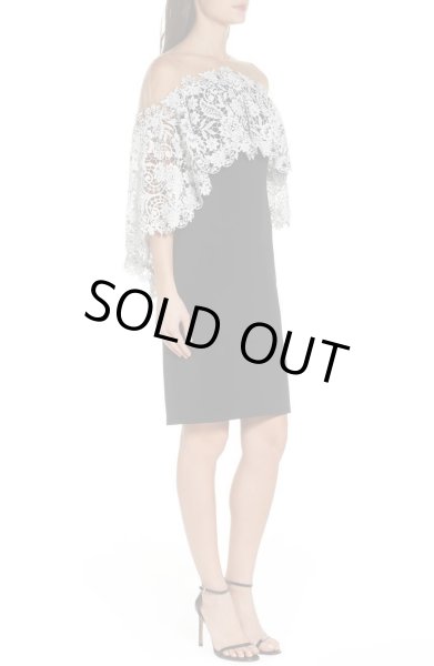 画像3: Tadashi Shoji タダシショージ  ケープ風クロッシェレースドレス ブラック (3)