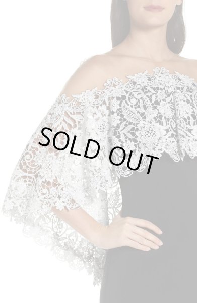 画像4: Tadashi Shoji タダシショージ  ケープ風クロッシェレースドレス ブラック (4)