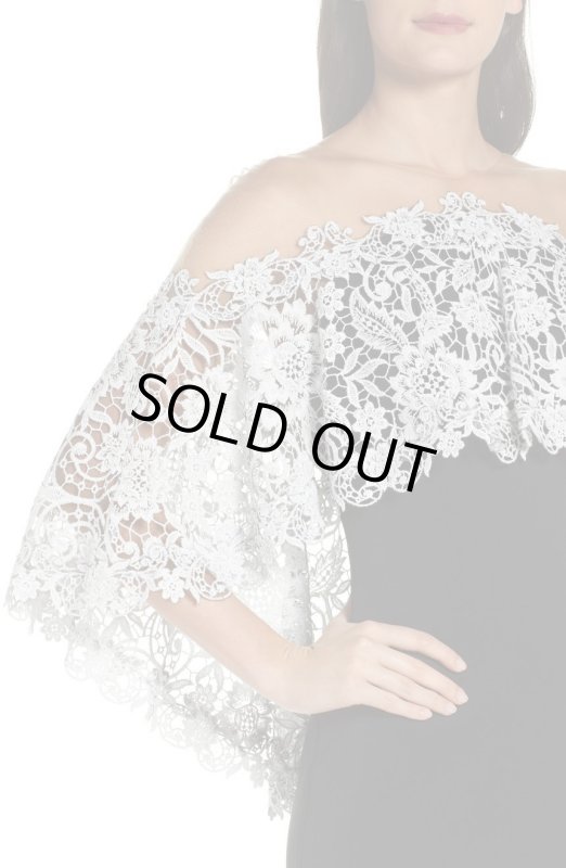 画像4: Tadashi Shoji タダシショージ　 ケープ風クロッシェレースドレス　ブラック (4)