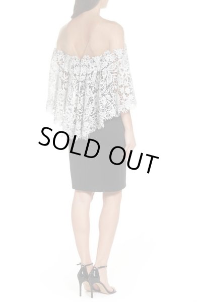 画像2: Tadashi Shoji タダシショージ  ケープ風クロッシェレースドレス ブラック (2)