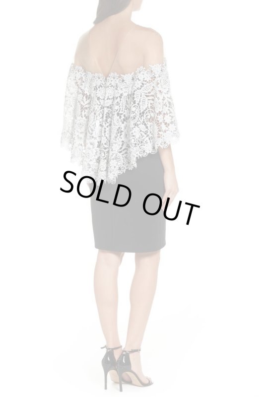 画像2: Tadashi Shoji タダシショージ　 ケープ風クロッシェレースドレス　ブラック (2)