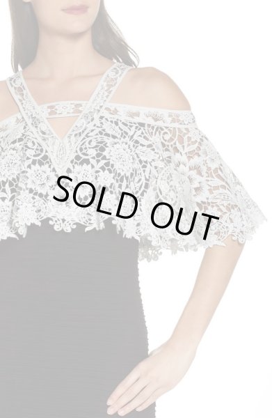 画像4: Tadashi Shoji タダシショージ  クロッシェレース&ピンタックドレス ブラック (4)