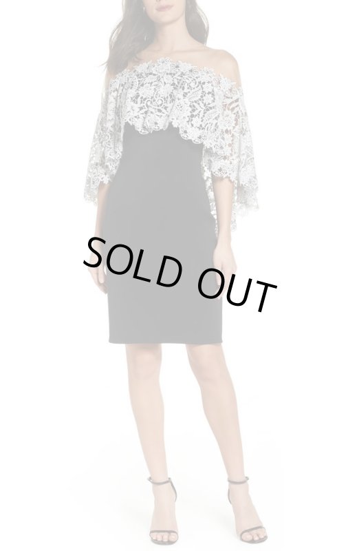 画像1: Tadashi Shoji タダシショージ　 ケープ風クロッシェレースドレス　ブラック (1)