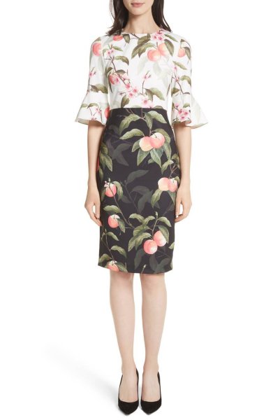 画像1: 【Gorgi Coghlan着用】Ted Baker テッドベイカー　 Peach Blossom Sheath Dress (1)