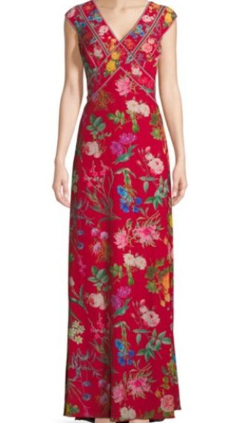 画像1: Tadashi Shoji タダシショージ　Floral-Print Floor-Length Dress レッド系 (1)