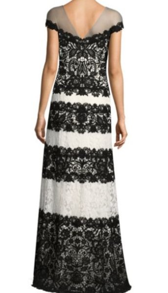画像4: セール!【ヴァンサンカン掲載】Tadashi Shoji タダシショージ  Striped Lace Gown ブラック (4)