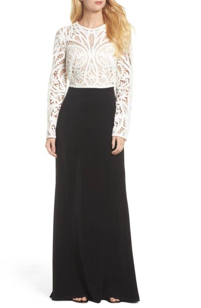 画像1: Tadashi Shoji  タダシショージ　Crochet Lace & Crepe Gown　ブラック (1)