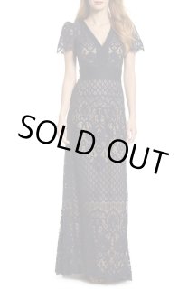 タダシショージ　ブラックVネックレースワンピース Tadashi Shoji タダシショージ Vネックレースロングドレス ネイビー系