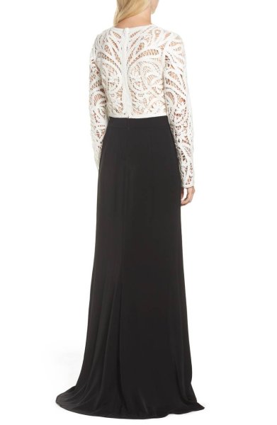 画像2: Tadashi Shoji  タダシショージ Crochet Lace & Crepe Gown ブラック (2)