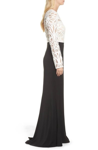 画像3: Tadashi Shoji  タダシショージ Crochet Lace & Crepe Gown ブラック (3)