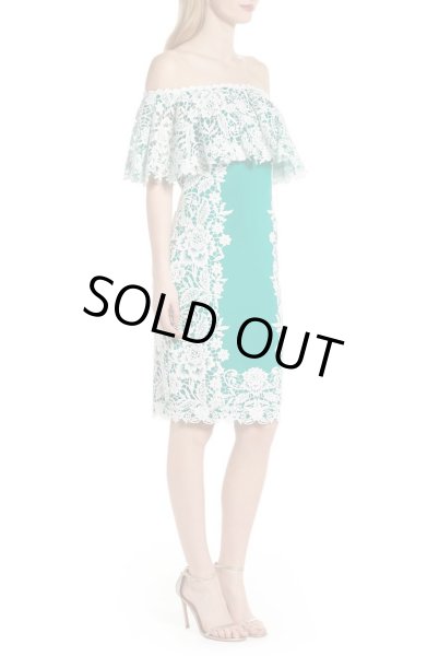 画像3: Tadashi Shoji タダシショージ  オフショルダークロッシェレースドレス グリーン系 (3)