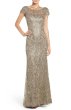 画像1: Tadashi Shoji     Lace Column Gown  スモークパール ベージュ系、グレー系 (1)