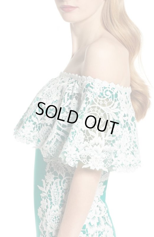 画像4: Tadashi Shoji タダシショージ　 オフショルダークロッシェレースドレス　グリーン系 (4)